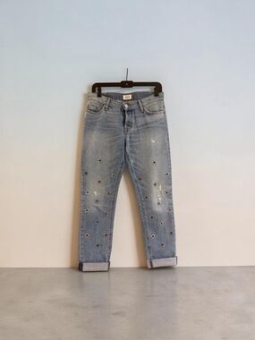 Hudson Jeans Light Blue Star-Embroidered Boyfriend Jeans, Size 24